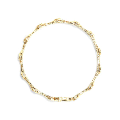 10K Yellow Gold Plated .925 Sterling Silver 1.0 Cttw Miracle Set Diamond Bezel Style Station Link Bracelet (H-I Color, I3 Clarity) - Size 7" WEM Support (www.WEM.support)