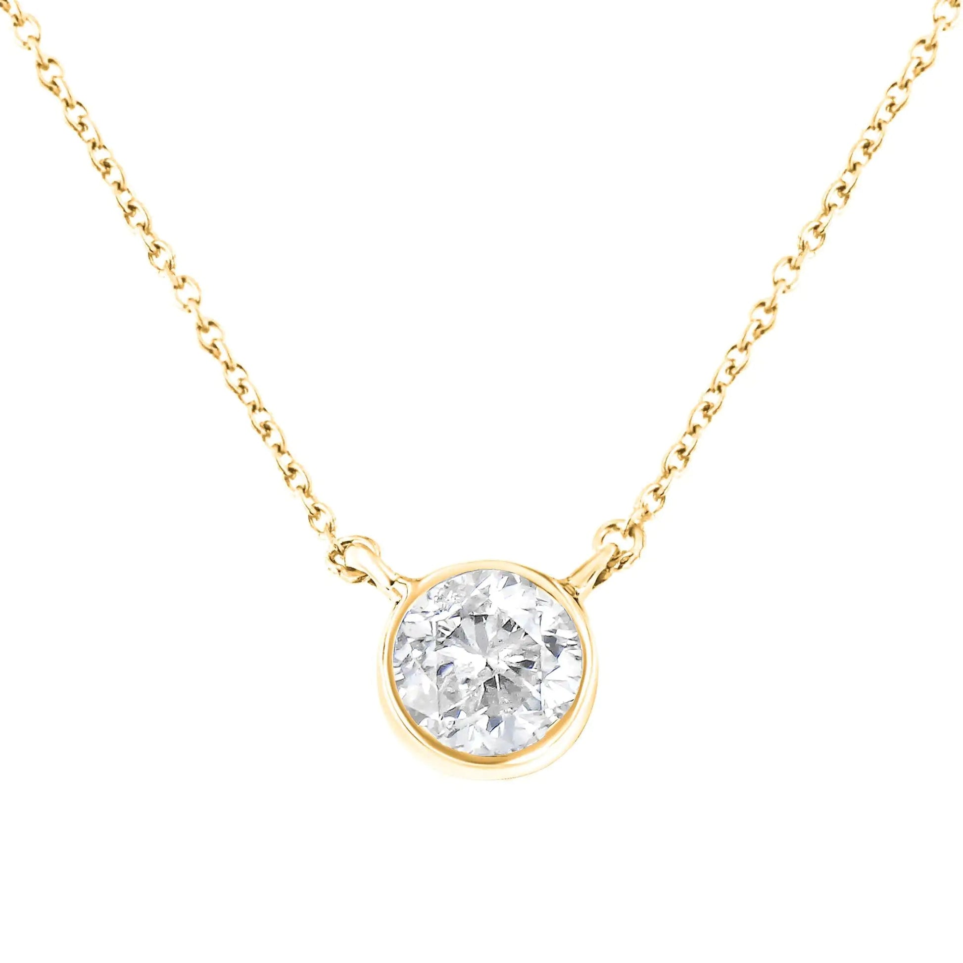14K Yellow Gold Plated .925 Sterling Silver Bezel Set 1/2 Cttw Diamond 18" Pendant Necklace (K-L Color, SI2-I1 Clarity) WEM Support (www.WEM.support)