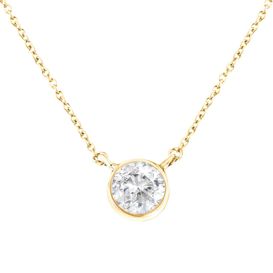 14K Yellow Gold Plated .925 Sterling Silver Bezel Set 1/2 Cttw Diamond 18" Pendant Necklace (K-L Color, SI2-I1 Clarity) WEM Support (www.WEM.support)