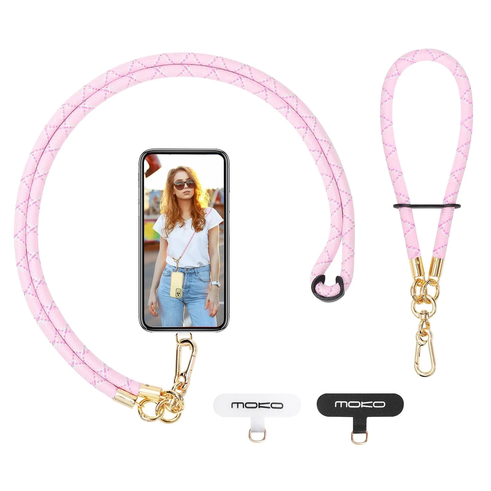 MoKo Crossbody Phone Lanyard, Adjustable Cell Phone Lanyard, Premium 8mm Thick Rope Mobile Phone Lanyard for iPhone, Samsung,and More | Phone Neck Strap×1, Wrist Strapx1, Lanyard Patch×2, Black - Catch Cards