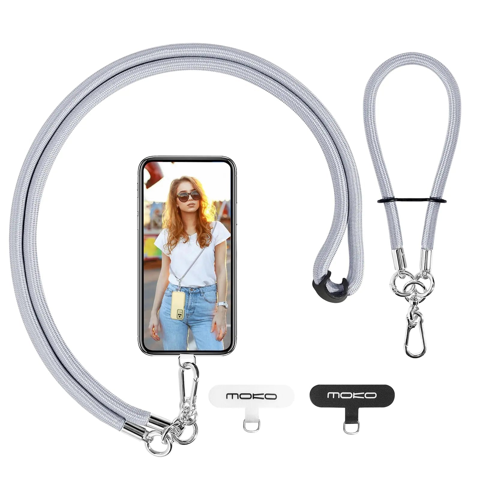 MoKo Crossbody Phone Lanyard, Adjustable Cell Phone Lanyard, Premium 8mm Thick Rope Mobile Phone Lanyard for iPhone, Samsung,and More | Phone Neck Strap×1, Wrist Strapx1, Lanyard Patch×2, Black - Catch Cards