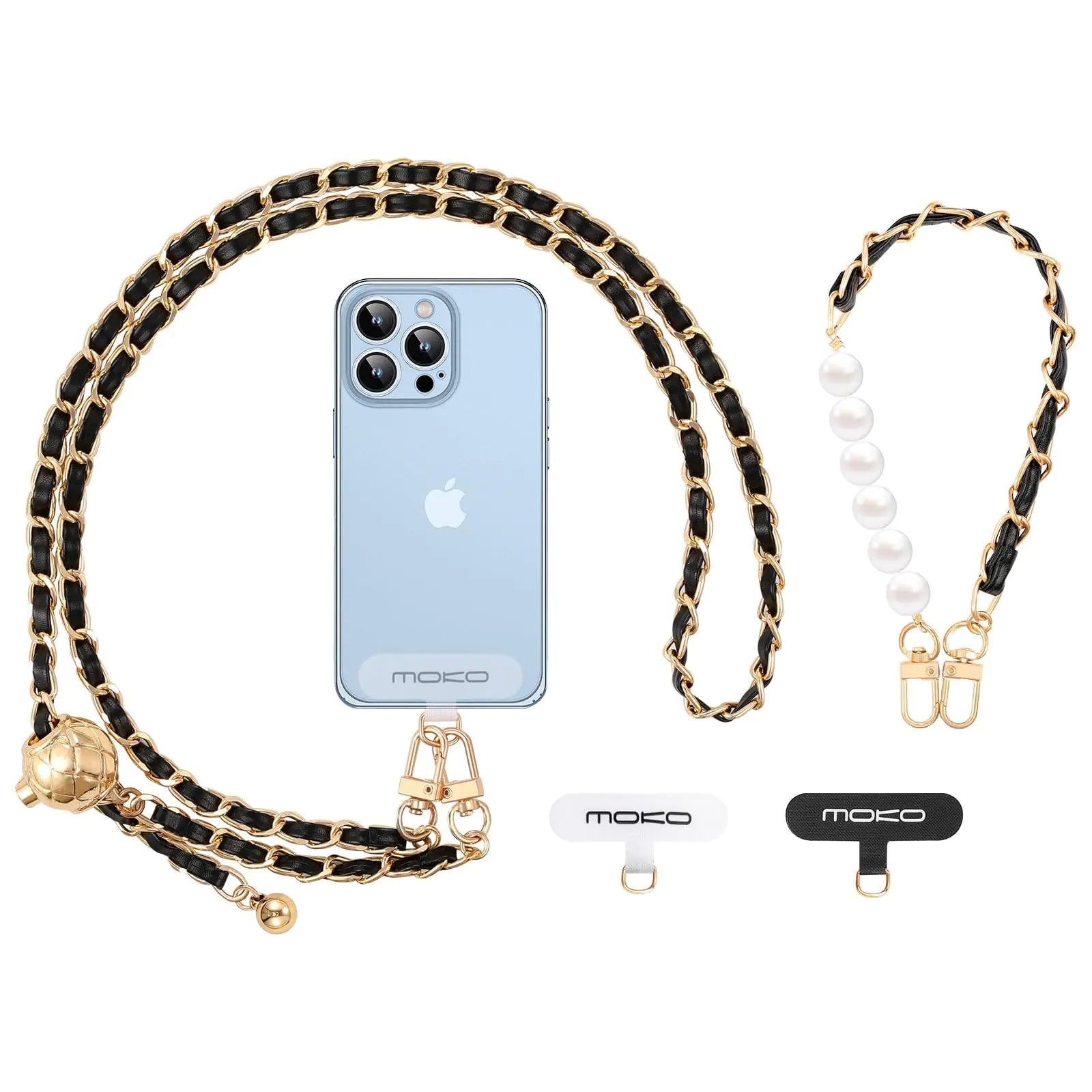 MoKo Crossbody Phone Lanyard, Adjustable Cell Phone Lanyard, Premium 8mm Thick Rope Mobile Phone Lanyard for iPhone, Samsung,and More | Phone Neck Strap×1, Wrist Strapx1, Lanyard Patch×2, Black - Catch Cards