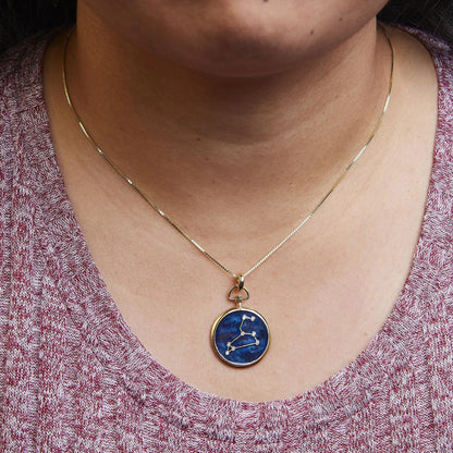 18K Yellow Gold Diamond Leo Constellation with Blue Enamel 18" Inch Pendant Necklace (H-I Color, SI2-I1 Clarity) WEM Support (www.WEM.support)
