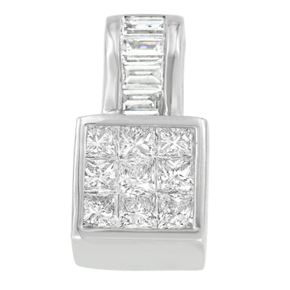 14K White Gold Princess and Baguette Cut Diamond Square Halo Pendant Necklace (1 1/2 cttw, H-I Color, SI1-SI2 Clarity) WEM Support (www.WEM.support)