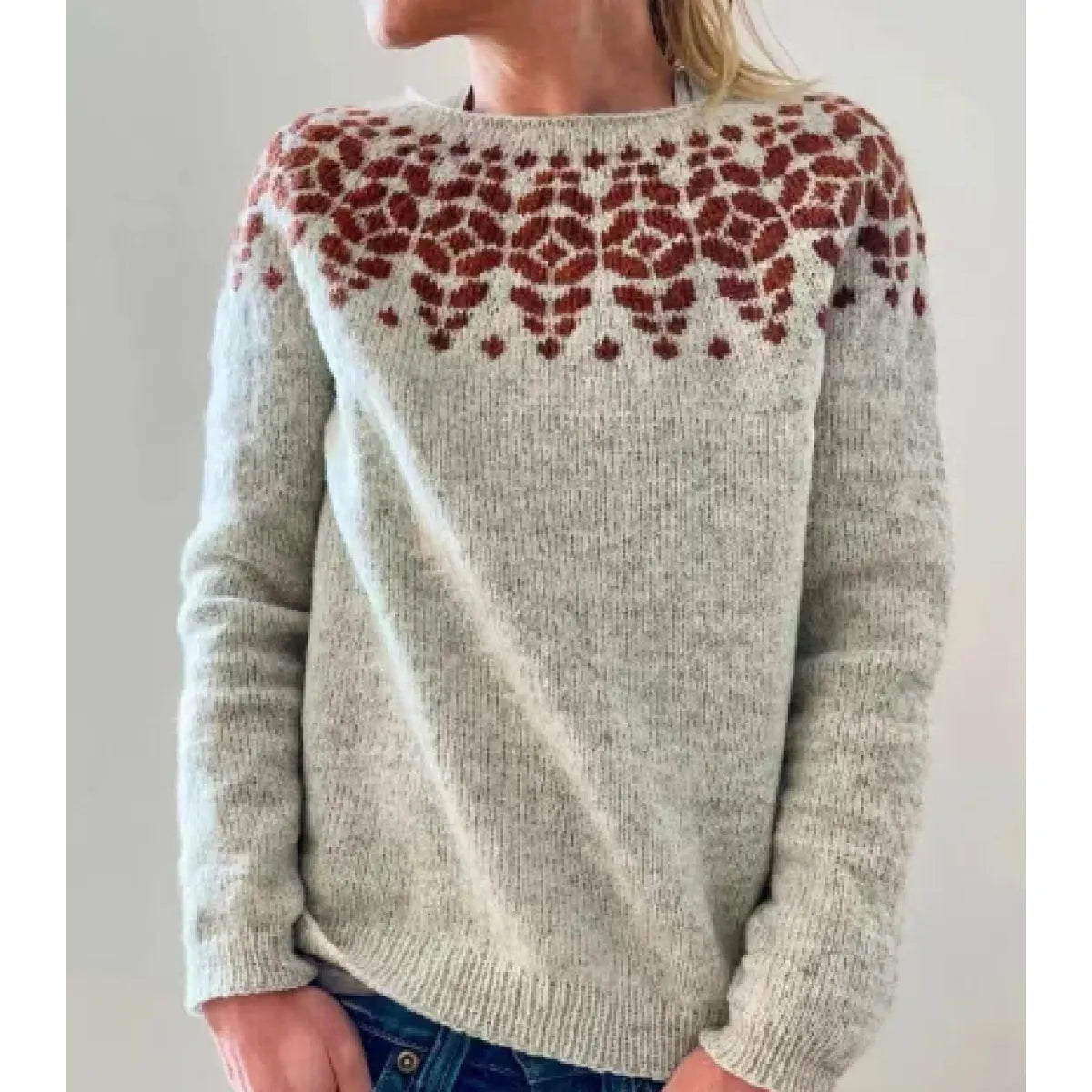 Women's Multicolor Round Neck Loose Knit Sweater WEM Support (www.WEM.support)