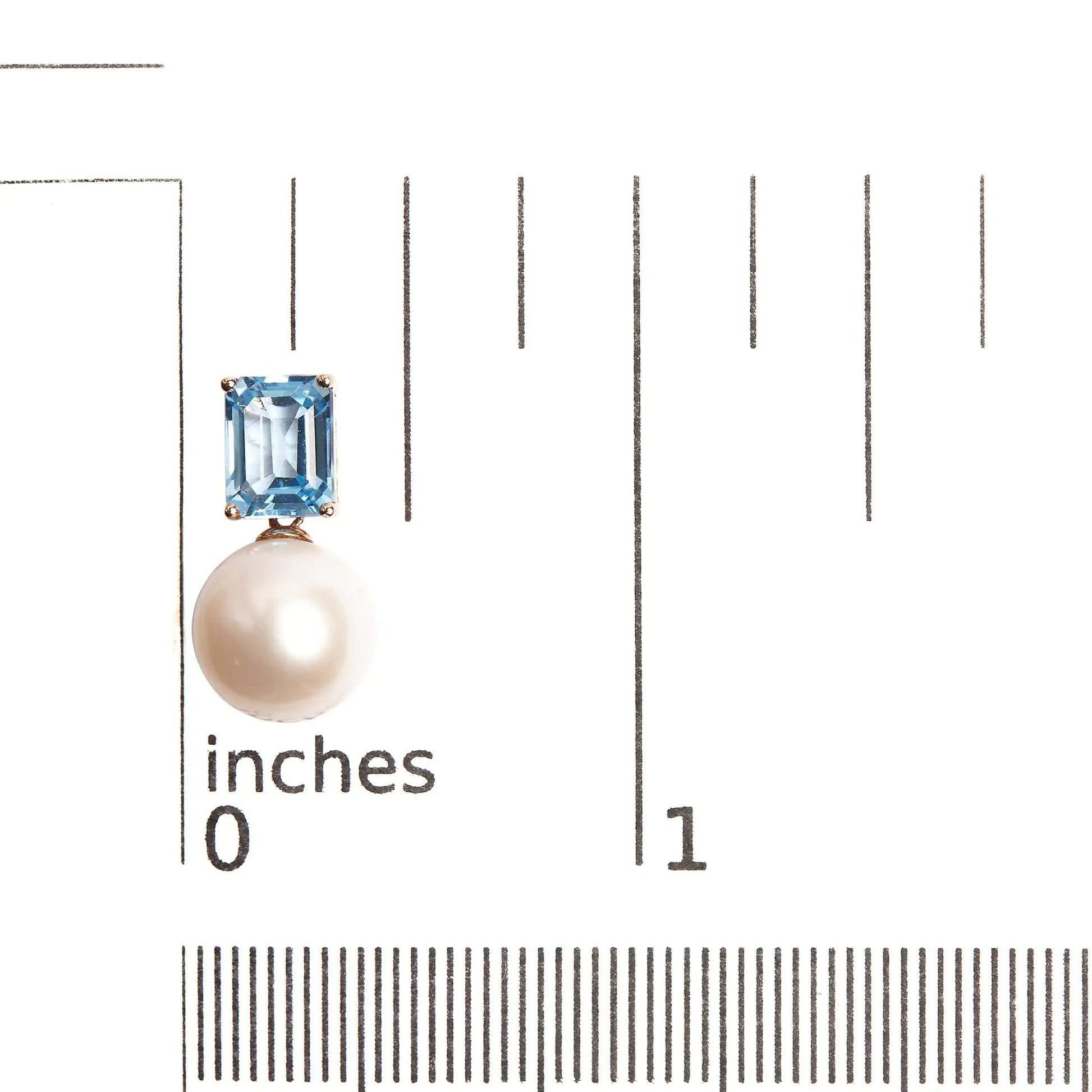 14K Rose Gold 10MM Cultured Freshwater Pearl and 8x6mm Octagon Swiss Blue Topaz Drop Earrings WEM Support (www.WEM.support)