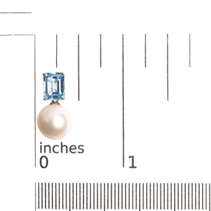14K Rose Gold 10MM Cultured Freshwater Pearl and 8x6mm Octagon Swiss Blue Topaz Drop Earrings WEM Support (www.WEM.support)