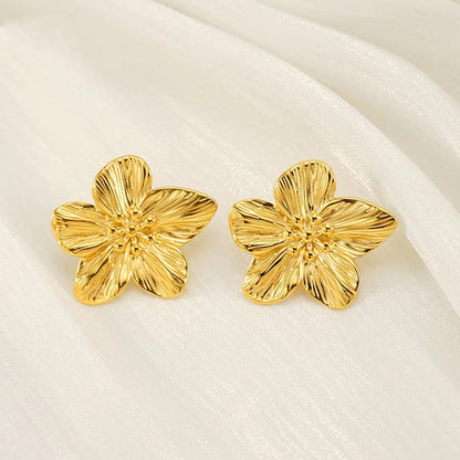 Chic Gold Petal Drop Stud Earrings WEM Support (www.WEM.support)