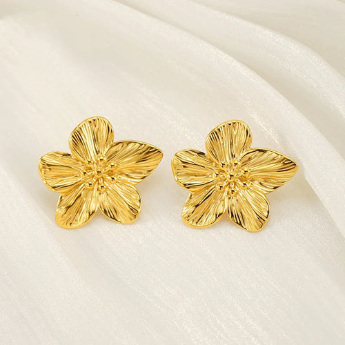 Chic Gold Petal Drop Stud Earrings WEM Support (www.WEM.support)