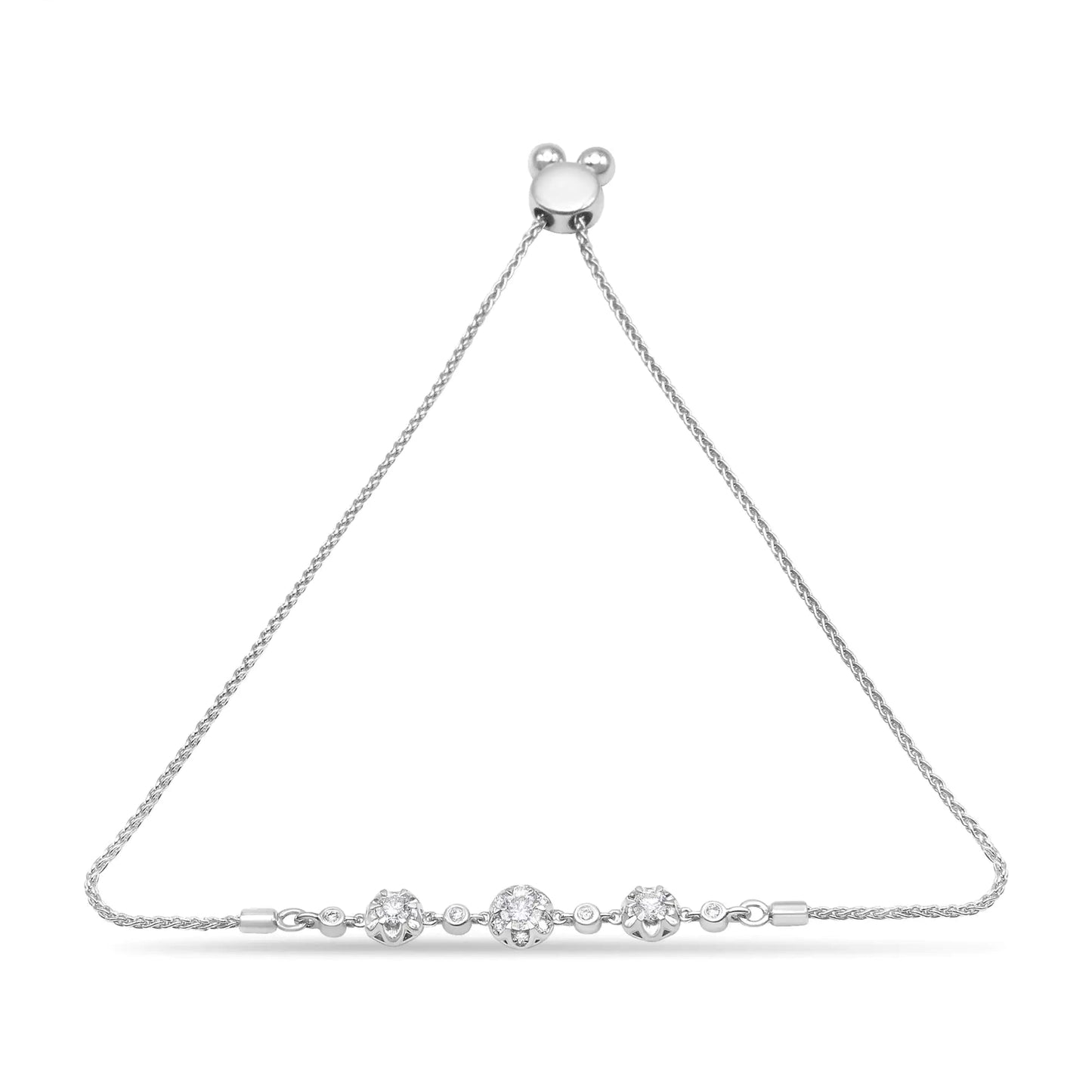 10K White Gold 0.41 Cttw Round Prong and Bezel Set Cluster Diamond Alternate Pattern Bolo Bracelet (I-J Color, I1-I2 Clarity) - Adjustable 4" to 10" WEM Support (www.WEM.support)