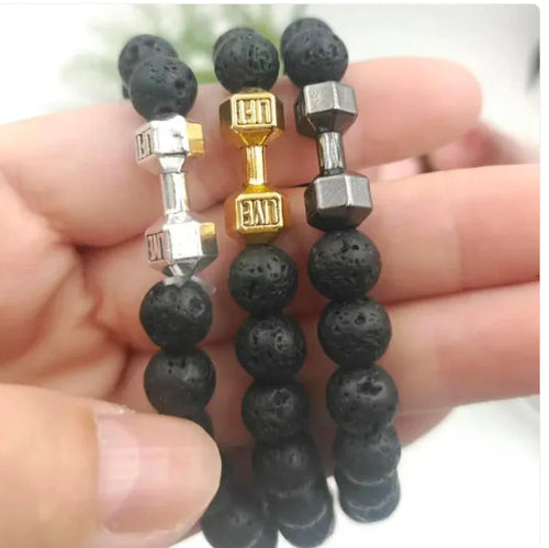 Men's Barbell & Lava Rock Dumbbell Bracelet WEM Support (www.WEM.support)