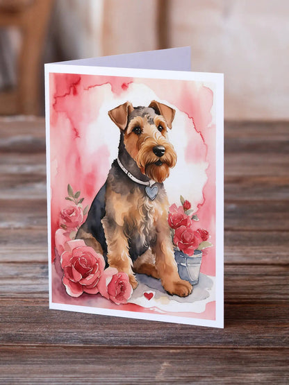Airedale Terrier Valentine Roses Greeting Cards Pack of 8 WEM Support (www.WEM.support)