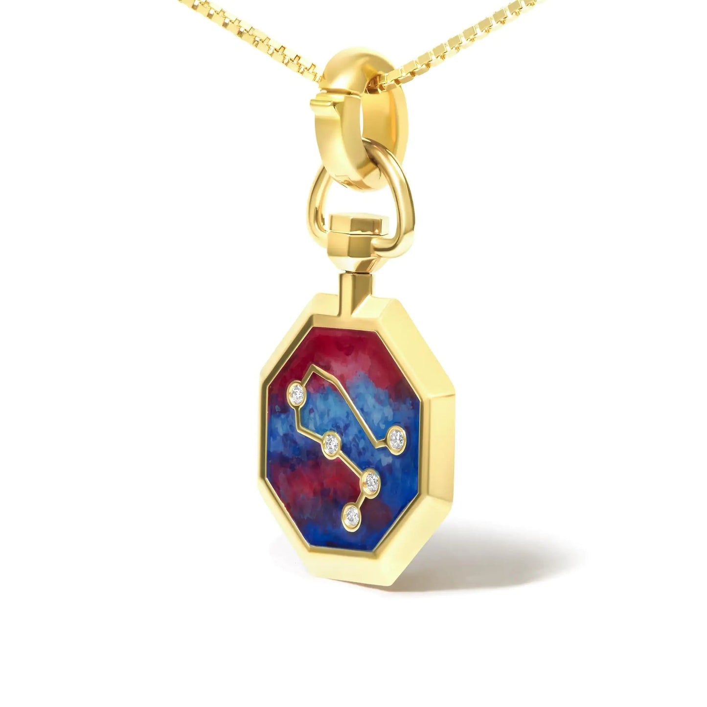18K Yellow Gold Diamond Gemini Constellation with Red and Blue Enamel 18" Inch Pendant Necklace (H-I Color, SI2-I1 Clarity) WEM Support (www.WEM.support)