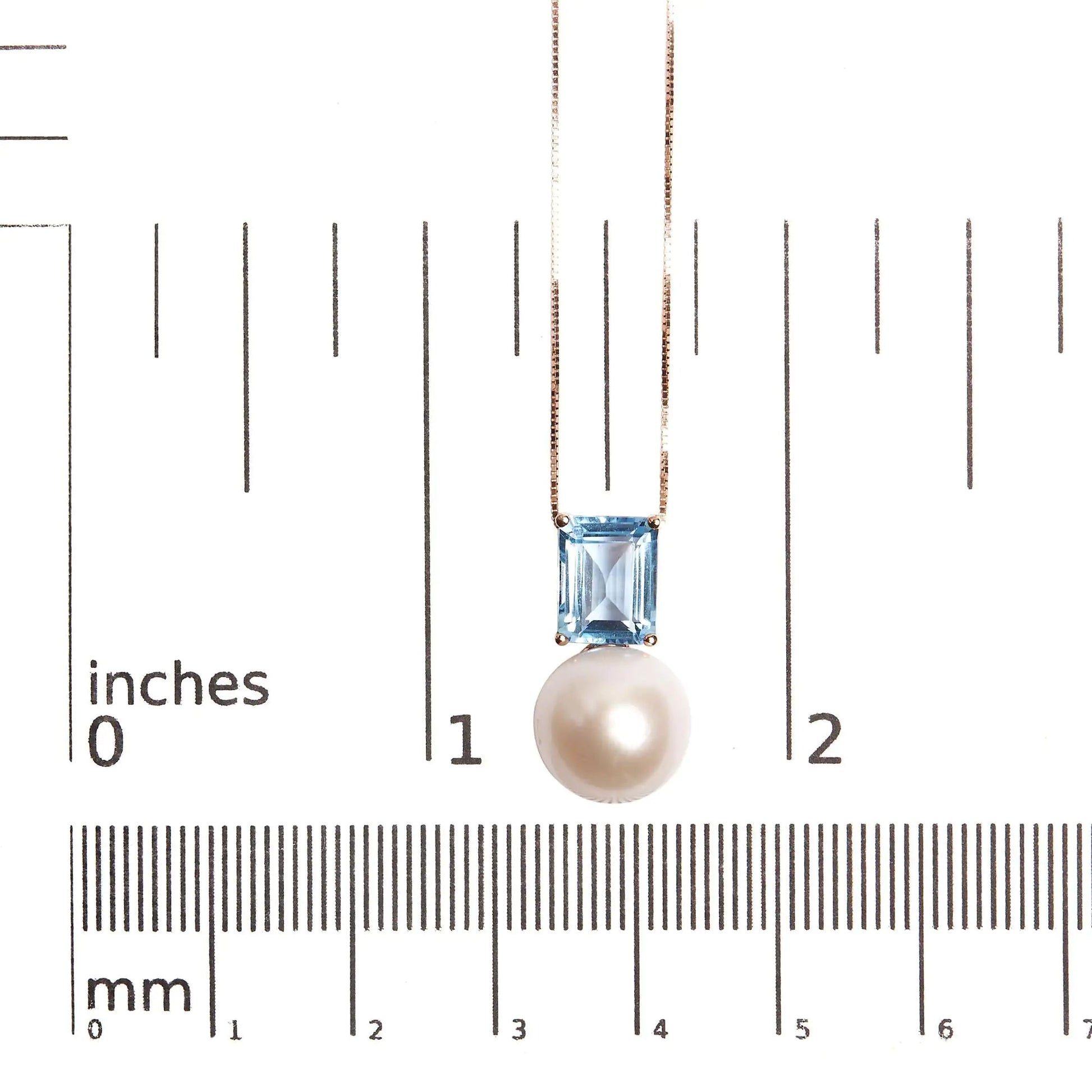 14K Rose Gold 11MM Cultured Freshwater Pearl and 9x7mm Octagon Swiss Blue Topaz Pendant Necklace - 18" Inches WEM Support (www.WEM.support)