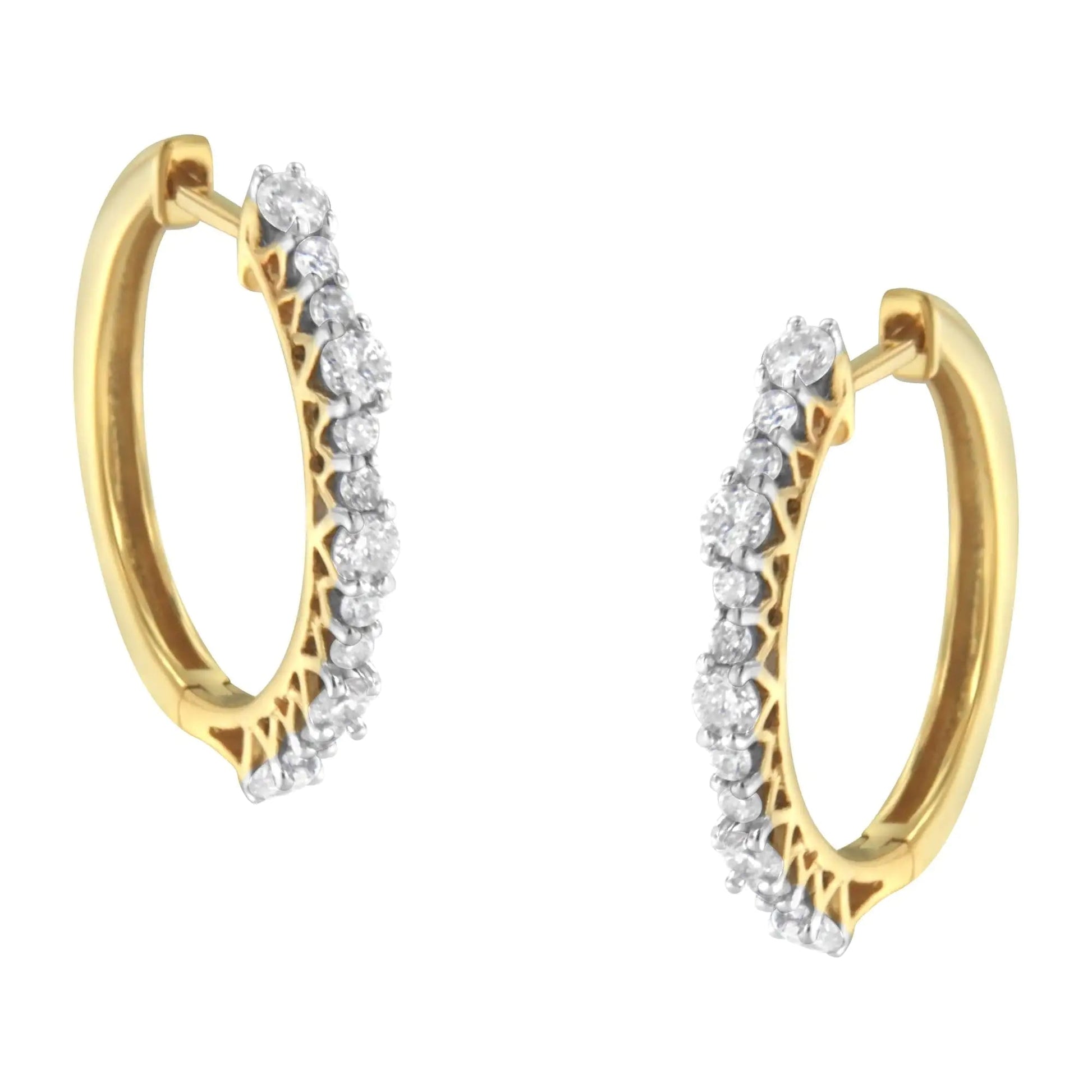 Yellow Gold Plated Sterling Silver Diamond Hoop Earrings (1 cttw, J-K Color, I2-I3 Clarity) WEM Support (www.WEM.support)