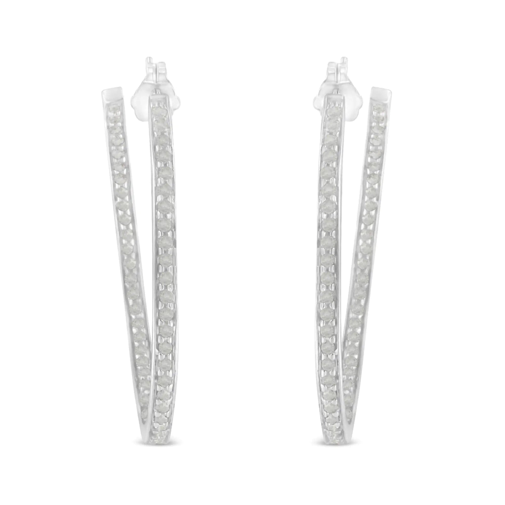 14K White Gold Round Diamond Hoop Earrings (1 cttw, H-I Color, I1-I2 Clarity) WEM Support (www.WEM.support)