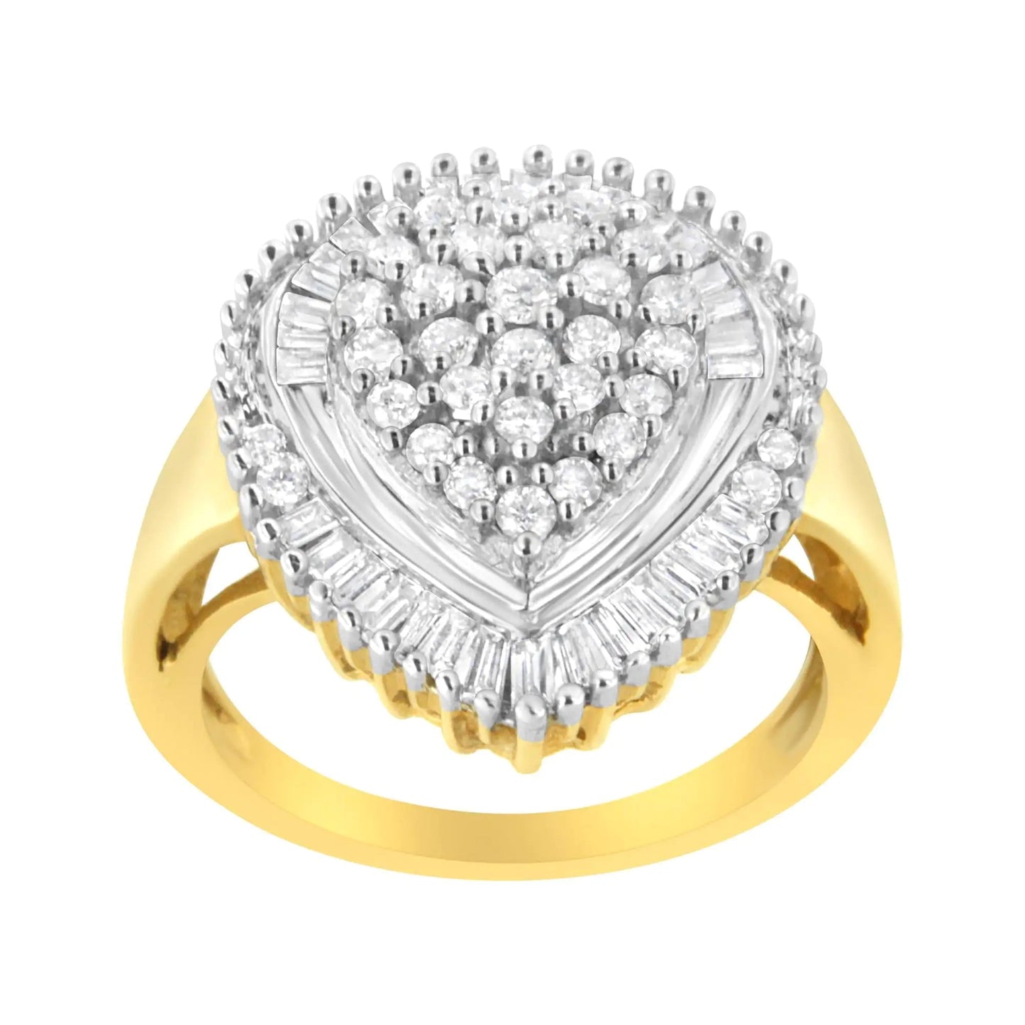10K Yellow Gold 1.0 Cttw Round and Baguette Cut Diamond Oval Shaped Cluster Ring (I-J Color, I1-I2 Clarity) WEM Support (www.WEM.support)