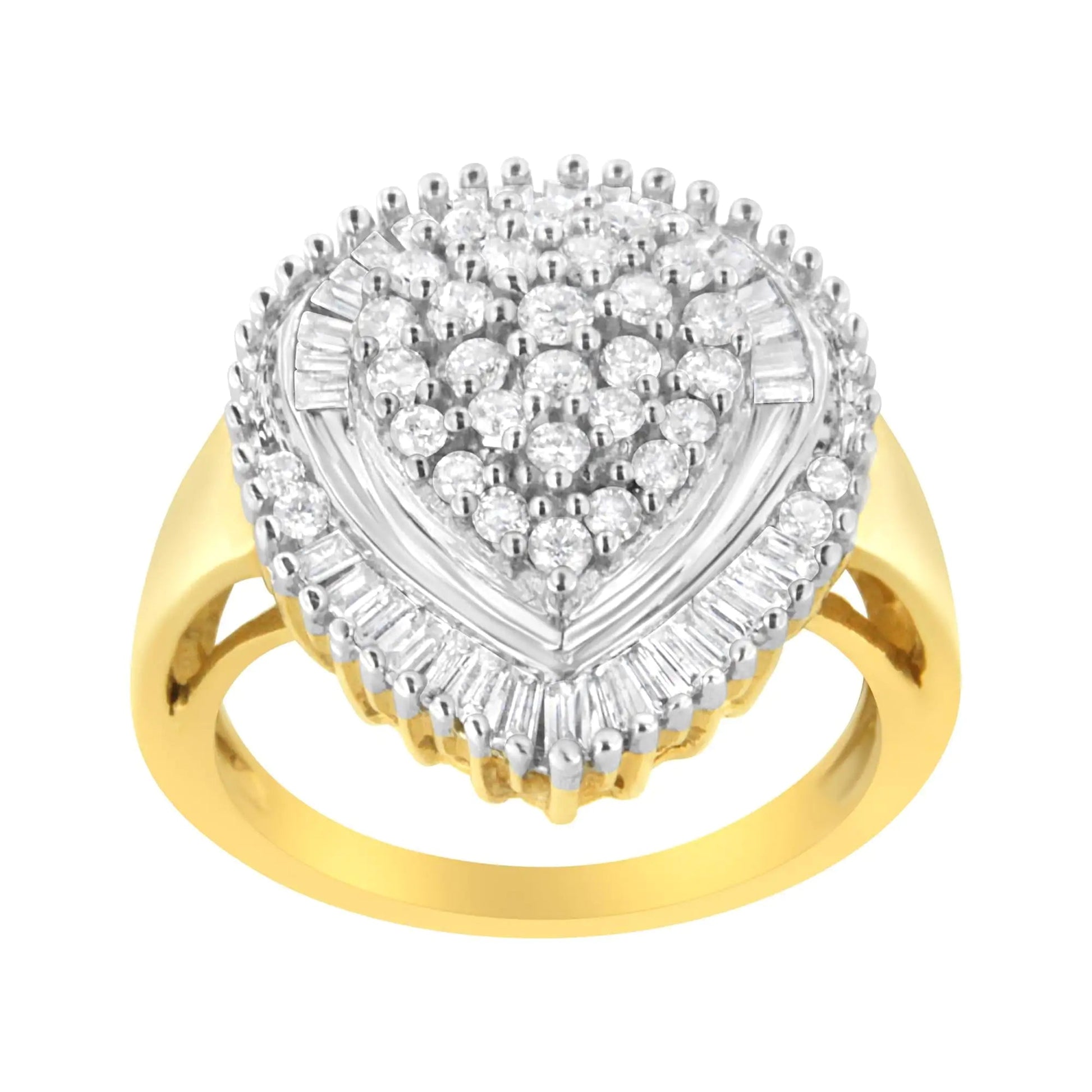 10K Yellow Gold 1.0 Cttw Round and Baguette Cut Diamond Oval Shaped Cluster Ring (I-J Color, I1-I2 Clarity) WEM Support (www.WEM.support)