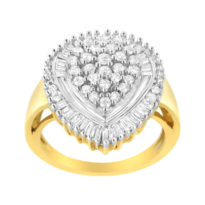 10K Yellow Gold 1.0 Cttw Round and Baguette Cut Diamond Oval Shaped Cluster Ring (I-J Color, I1-I2 Clarity) WEM Support (www.WEM.support)