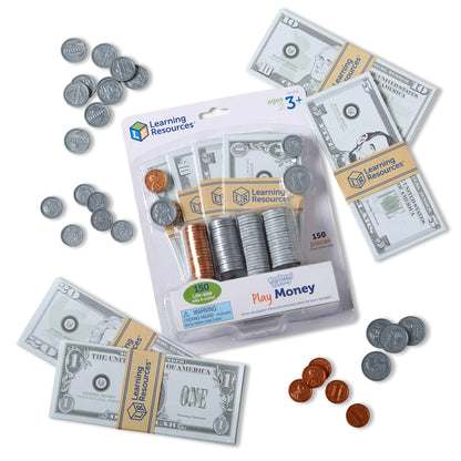 Learning Resources Pretend Play Money - 150 Pieces Ages 3+ Play Money for Kids Pretend Money for Kids Play Money Set Money and Banking Play Toys Toddler Learning Toys