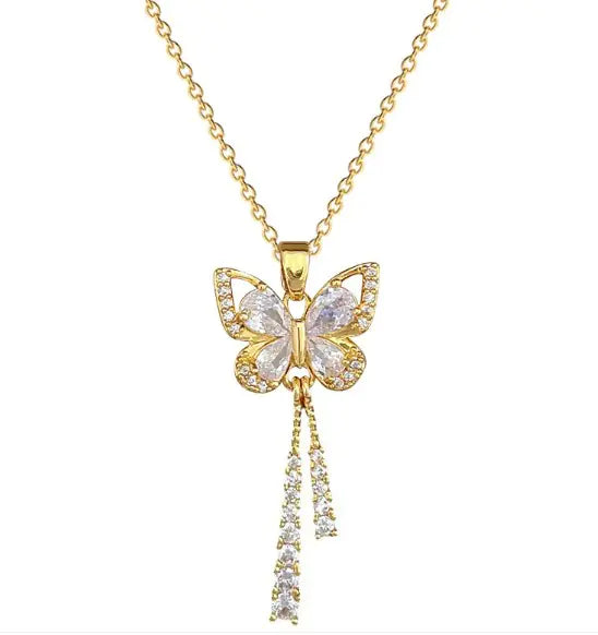 Butterfly Tassel Full Diamond Necklace WEM Support (www.WEM.support)