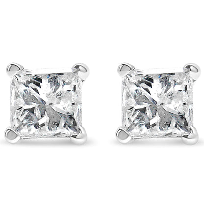 14K White Gold 1/3 Cttw Princess-Cut Square Near Colorless Diamond Classic 4-Prong Solitaire Stud Earrings (J-K Color, I1-I2 Clarity) WEM Support (www.WEM.support)