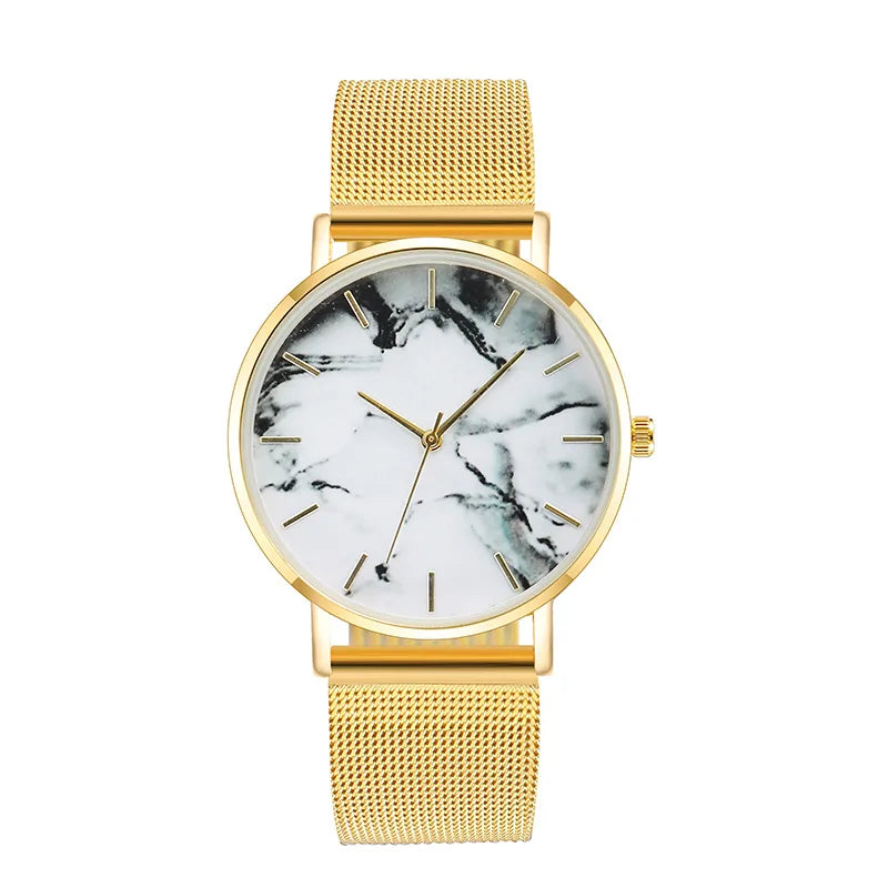 Luxury Rose Gold Mesh Band Marble Women's Wrist Watch WEM Support (www.WEM.support)