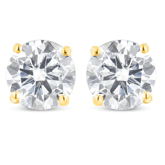 10K Yellow Gold over .925 Sterling Silver 1.00 Cttw Round Brilliant-Cut Diamond Classic 4-Prong Stud Earrings with Screw Backs (J-K Color, I2-I3 Clarity) WEM Support (www.WEM.support)