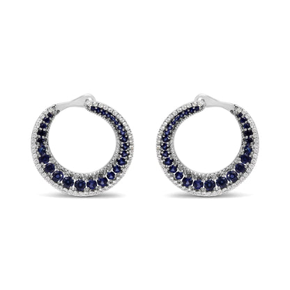 .925 Sterling Silver 2 3/4 Cttw Created Blue Sapphire Crescent Moon Disc Style Hoop Earrings - AAA Quality WEM Support (www.WEM.support)