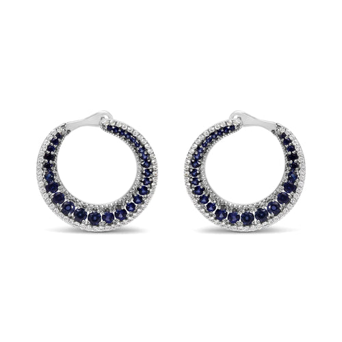 .925 Sterling Silver 2 3/4 Cttw Created Blue Sapphire Crescent Moon Disc Style Hoop Earrings - AAA Quality WEM Support (www.WEM.support)