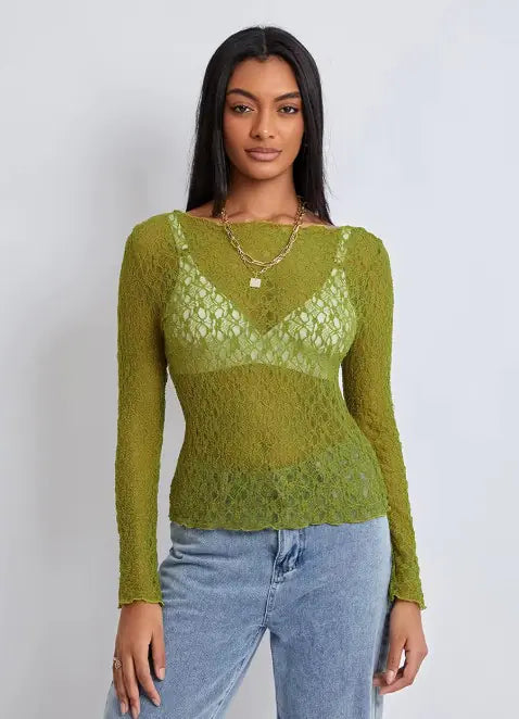 Women's Wave-Lace Mesh Blouse HejK.com Marketplace LLC