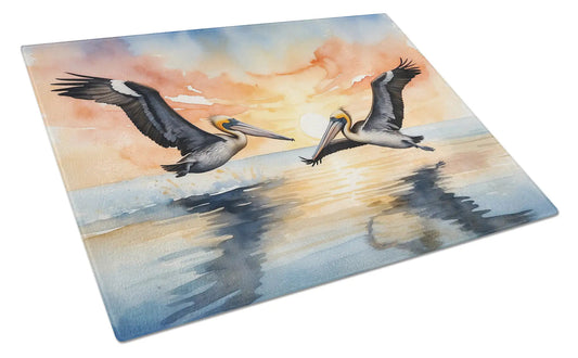 Pelicans Flying Glass Cutting Board WEM Support (www.WEM.support)