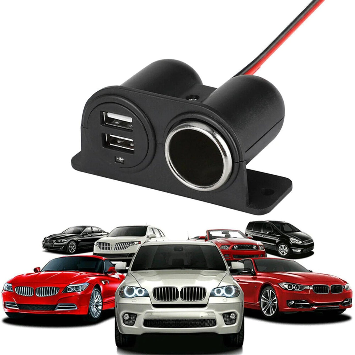 Car Cigarette Lighter Socket Splitter Dual USB Charger Power Adapter Outlet 12V WEM Support (www.WEM.support)