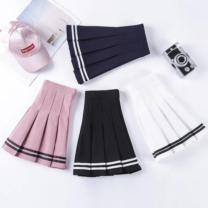Navy Style Half - Length Striped Elastic Waist Skirt - Catch Cards