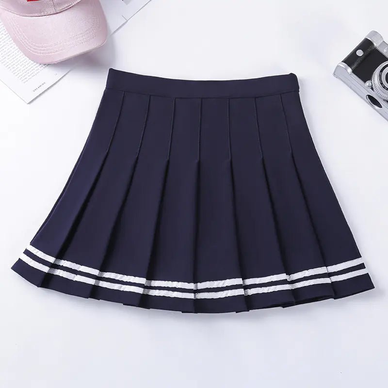 Navy Style Half - Length Striped Elastic Waist Skirt - Catch Cards