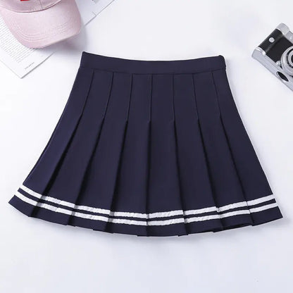 Navy Style Half - Length Striped Elastic Waist Skirt - Catch Cards