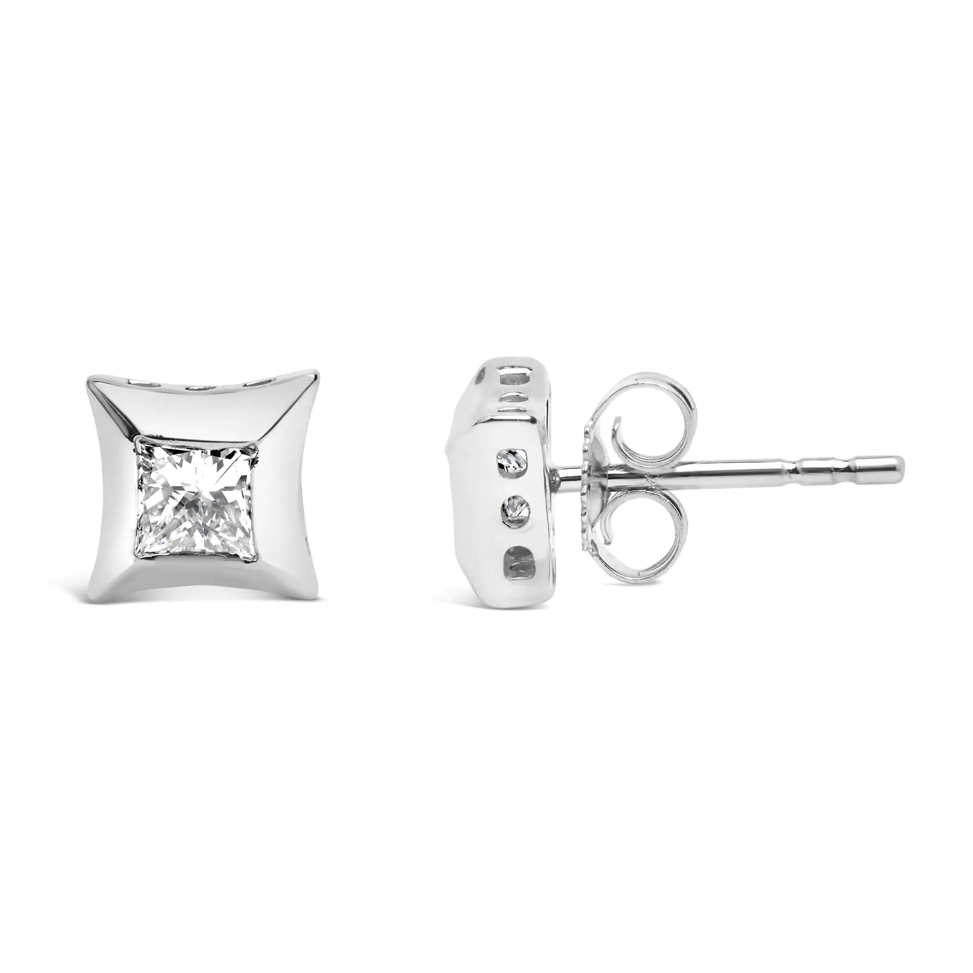 10K White Gold 1/2 Cttw Invisible Set Princess-Cut Diamond Stud Earrings (H-I Color, SI2-I1 Clarity) WEM Support (www.WEM.support)