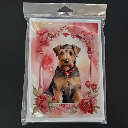 Airedale Terrier Valentine Roses Greeting Cards Pack of 8 WEM Support (www.WEM.support)