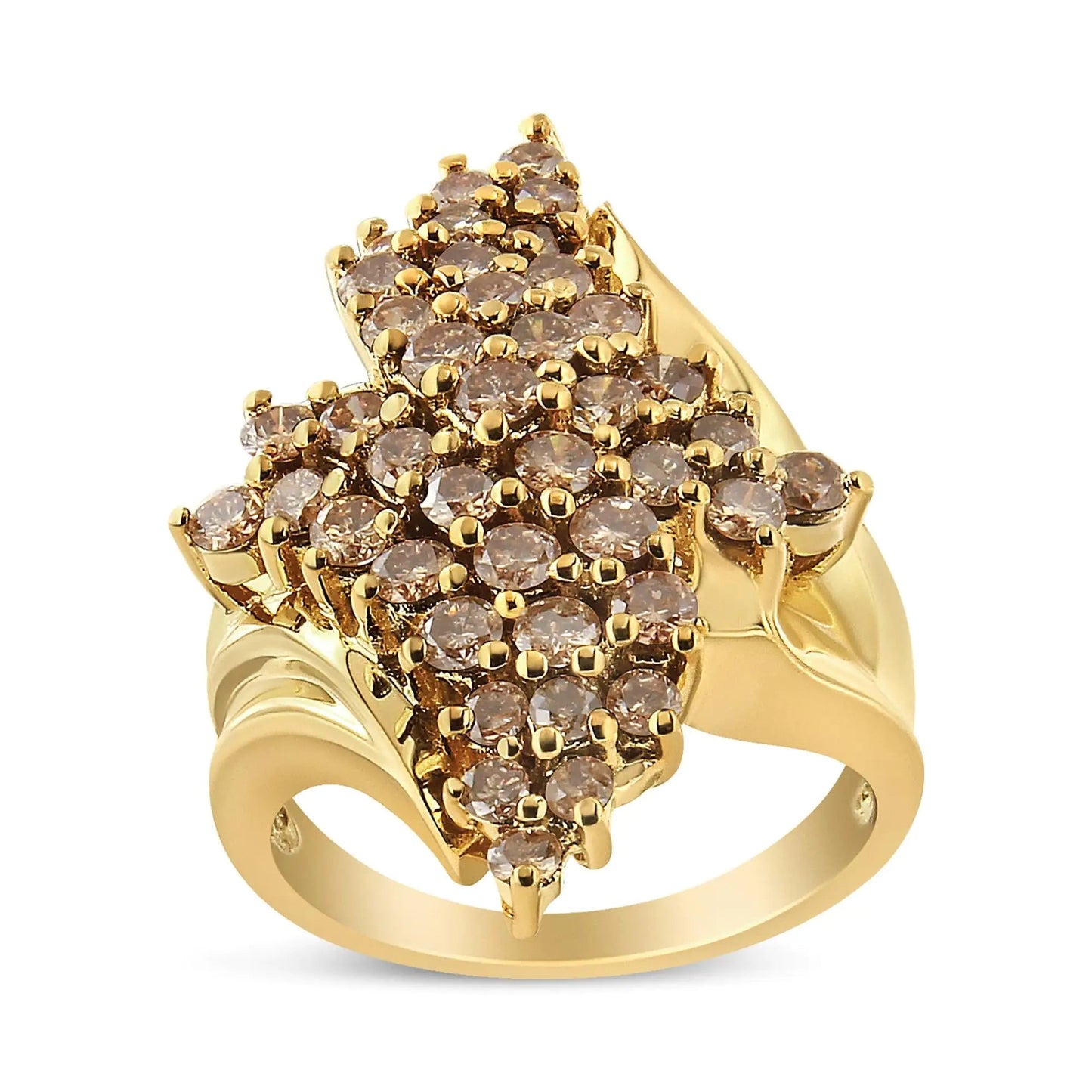 14K Yellow Gold Plated .925 Sterling Silver 2.00 Cttw Diamond Cluster Ring (Champagne Color, I2-I3 Clarity) WEM Support (www.WEM.support)