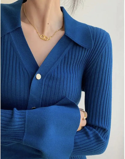 Stylish V-Neck Solid Color Knitted Cardigan WEM Support (www.WEM.support)