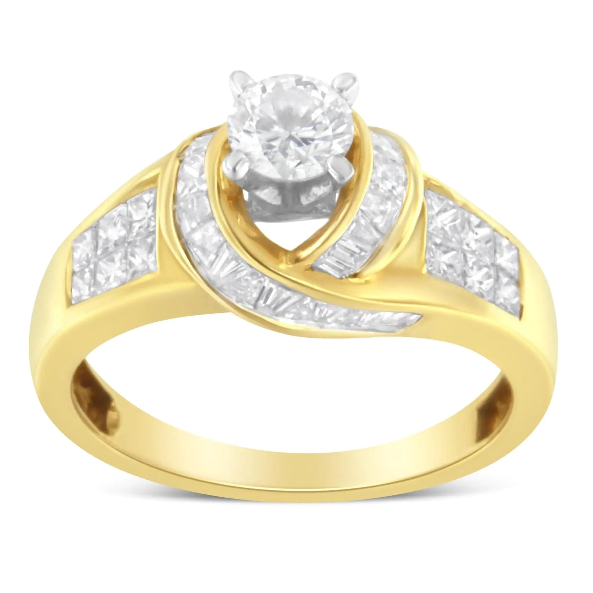14K Two-Toned Gold Round, Baguette and Princess Cut Diamond Ring (1 1/8 Cttw, H-I Color, SI2-I1 Clarity) WEM Support (www.WEM.support)