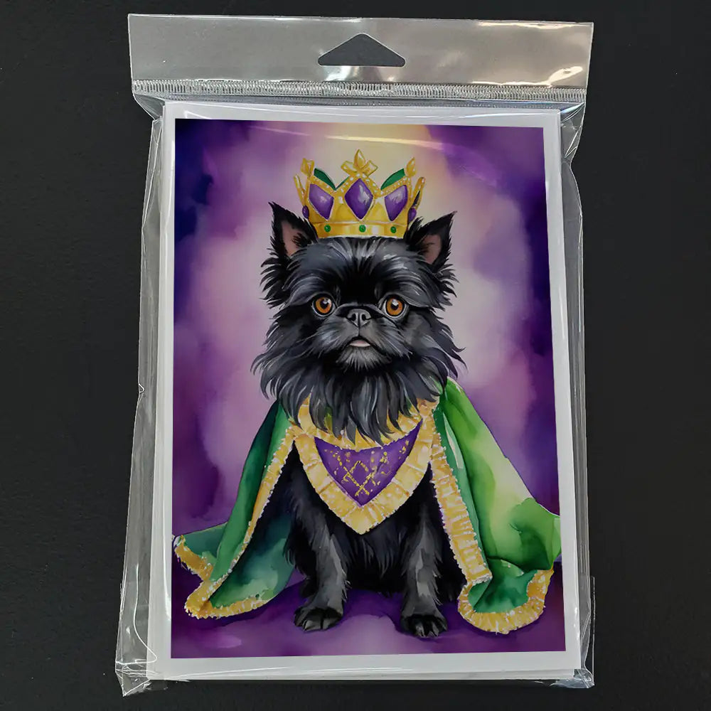 Affenpinscher King of Mardi Gras Greeting Cards Pack of 8 WEM Support (www.WEM.support)