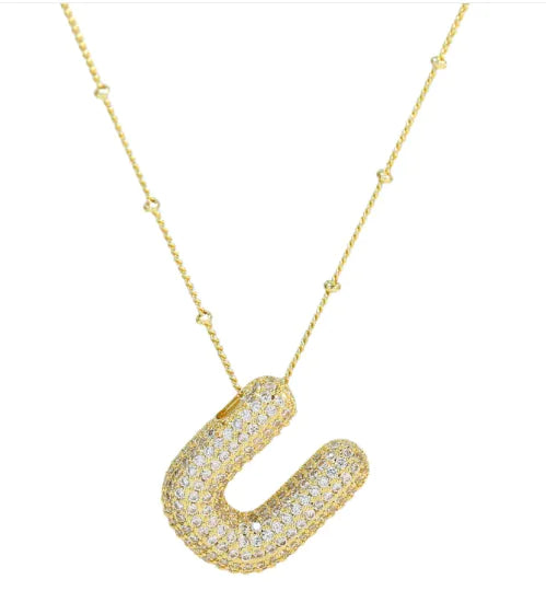 Brass Zircon Letter Necklace WEM Support (www.WEM.support)