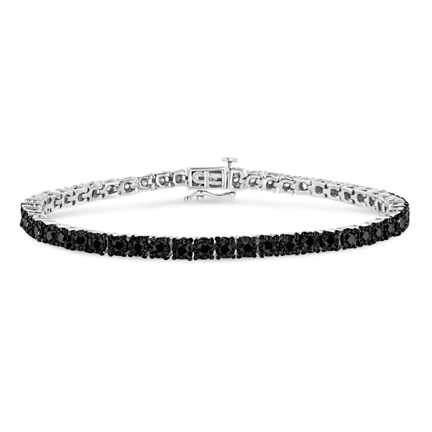 .925 Sterling Silver 3.0 Cttw Miracle-Set Treated Black Diamond Round Miracle Plate Tennis Bracelet (Black Color, I3 Clarity) - 7.25" WEM Support (www.WEM.support)