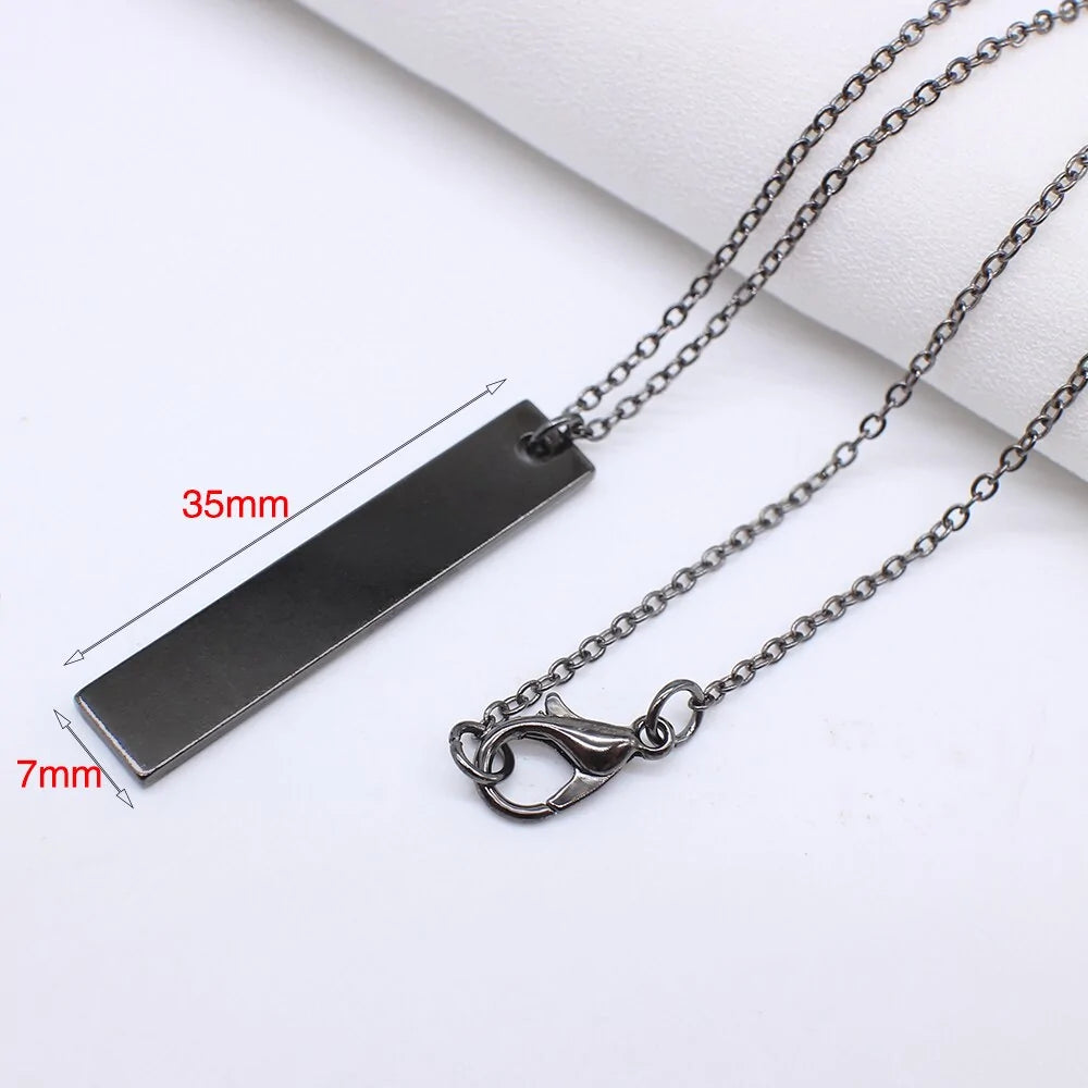 Matte Black Long Necklace With Square Pendant WEM Support (www.WEM.support)