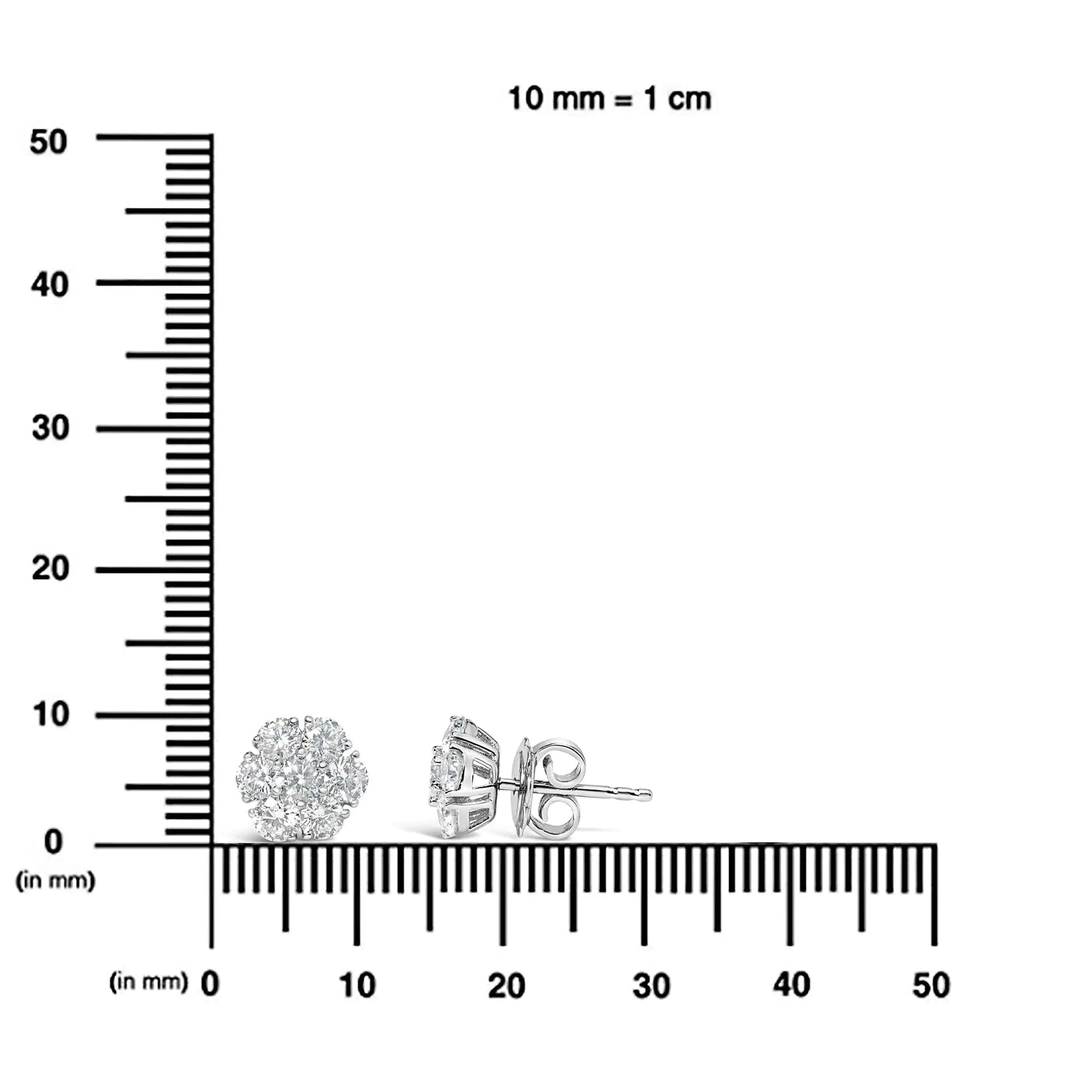14K White Gold 1 3/4 Cttw Lab Grown Diamond Floral Cluster Composite Stud Earrings (G-H Color, VS2-SI1 Clarity) WEM Support (www.WEM.support)