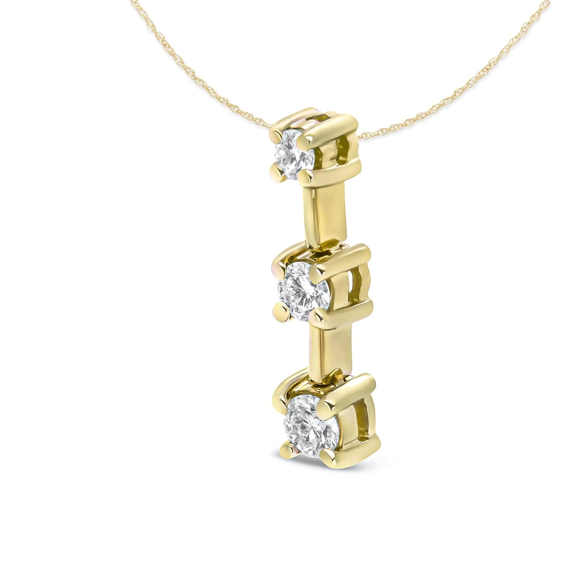 14K Gold Round Diamond Three-Stone Drop Pendant 18" Necklace - (H-I Color, SI1-SI2 Clarity) WEM Support (www.WEM.support)