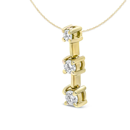 14K Gold Round Diamond Three-Stone Drop Pendant 18" Necklace - (H-I Color, SI1-SI2 Clarity) WEM Support (www.WEM.support)