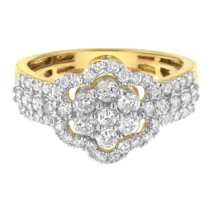 10K Yellow Gold Plated .925 Sterling Silver 1.0 Cttw Diamond Flower Cluster Open Halo Floral Ring (J-K Color, I2-I3 Clarity) WEM Support (www.WEM.support)