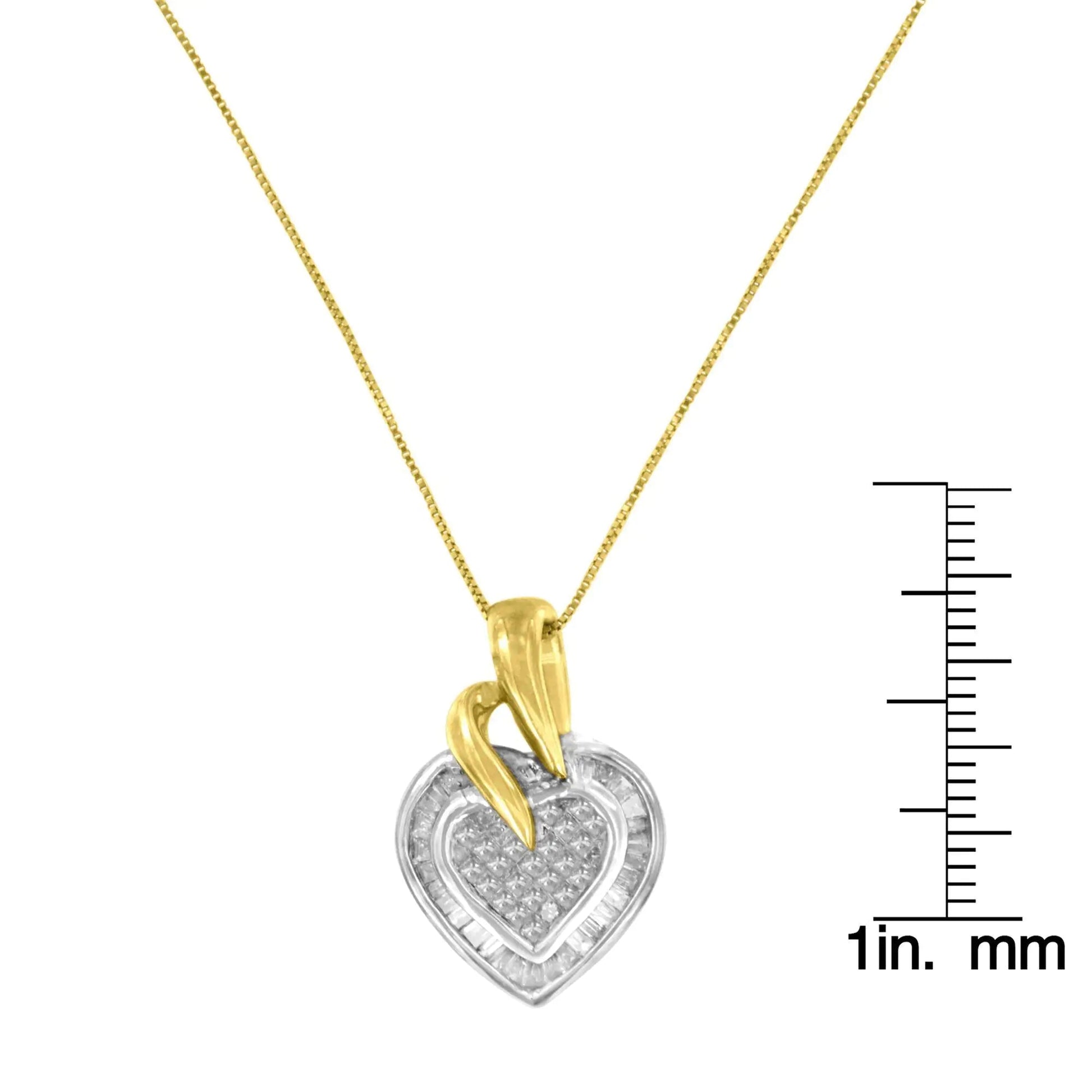 10K Two-Tone Baguette and Princess Cut Diamond Love is Golden Halo Pendant Necklace (1/2 cttw, H-I Color, I1-I2 Clarity) WEM Support (www.WEM.support)